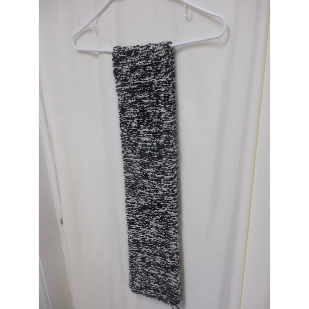 Handmade Black White Marled Knit Scarf Chunky Winter Neck Warmer Accessory